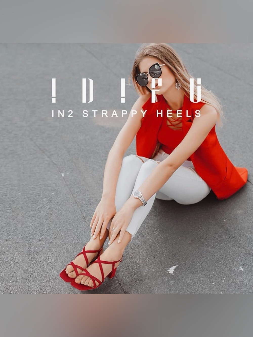 IDIFU Red Suede Square Toe Strappy Crisscross Block Heel Sandals US 7.5 NWT - Picture 3 of 10